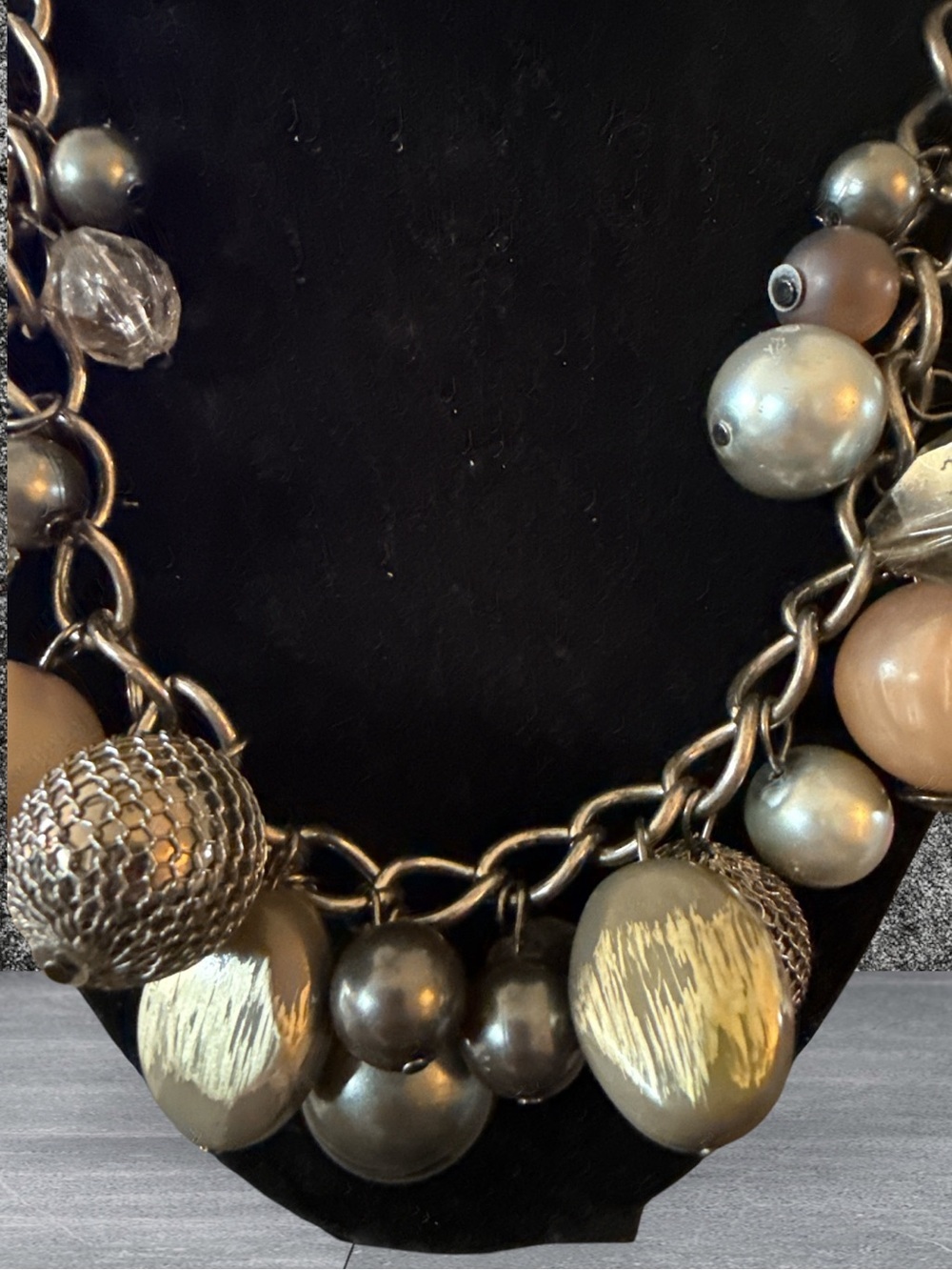 Vintage Gunmetal Tone Charm Cluster Statement Necklace - Picture 2 of 6